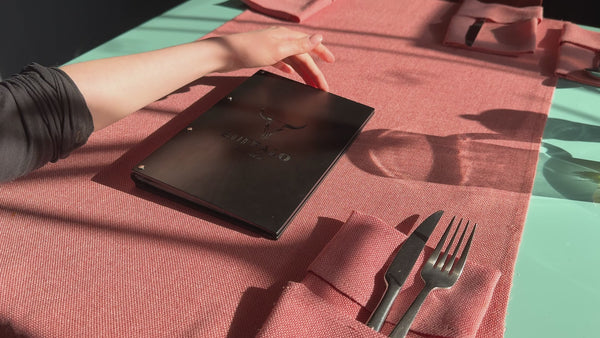 Black Wooden Menu Holder With Plastic Sleeves