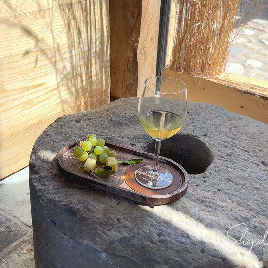 small Walnut Wooden Tray with Leather Coaster