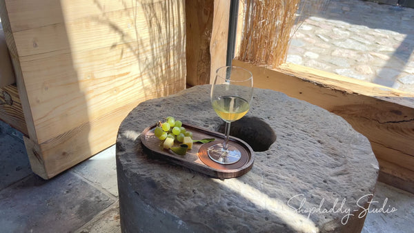 small Walnut Wooden Tray with Leather Coaster