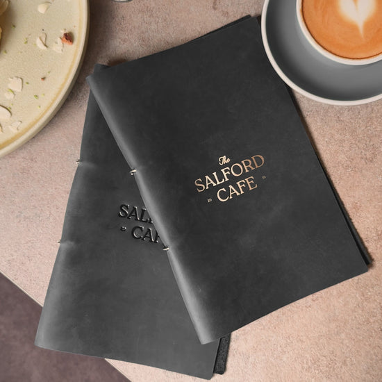 Black Leather Menu Cover with Steel Rings