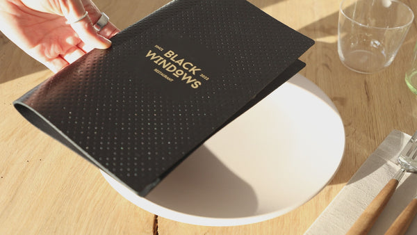 Black Leather Menu Cover with Perforated Pattern