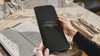 Black Thick Leather Menu Cover with Plastic Sleeves and Corners