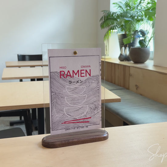 Walnut Wooden/Acrylic Table Menu Stand with your logo
