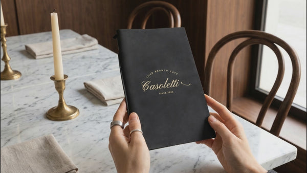 Black Leather Menu Folder with Leather Lace