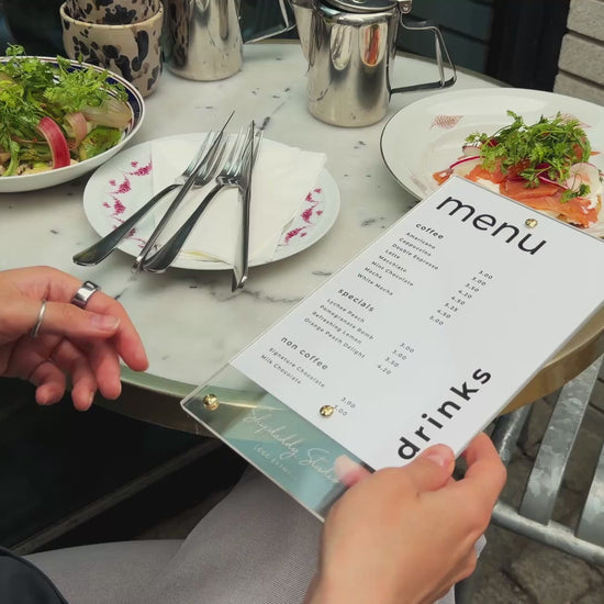 Clear Acrylic Menu Holder with Brass Bolts