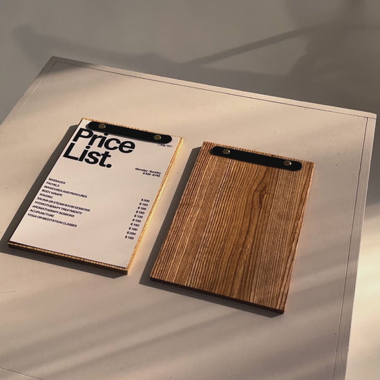 Lacquer Wooden Menu Holder With Rounded Leather Plank