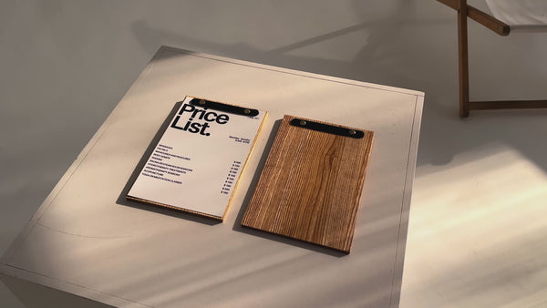Lacquer Wooden Menu Holder With Rounded Leather Plank
