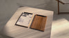 Lacquer Wooden Menu Holder With Rounded Leather Plank