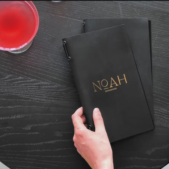 Black Leather Menu Folder with Two Elastic Bands