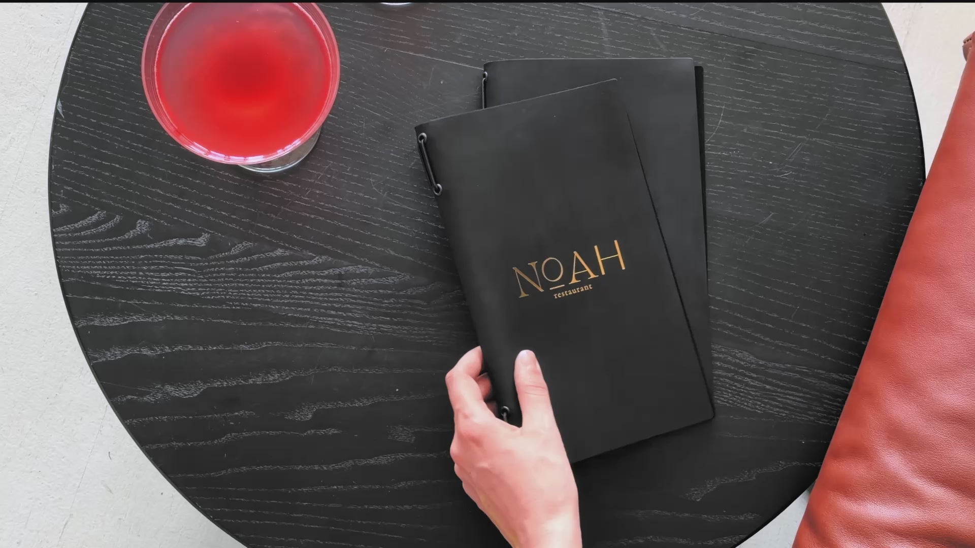 Black Leather Menu Folder with Two Elastic Bands