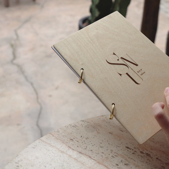 Matt Lacquer Plywood Menu Book with Golden Rings