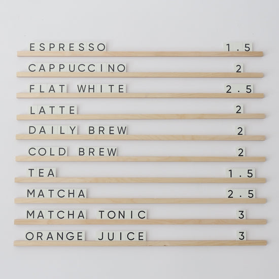 Wall Menu Board With Wooden Rails & Changeable Letters