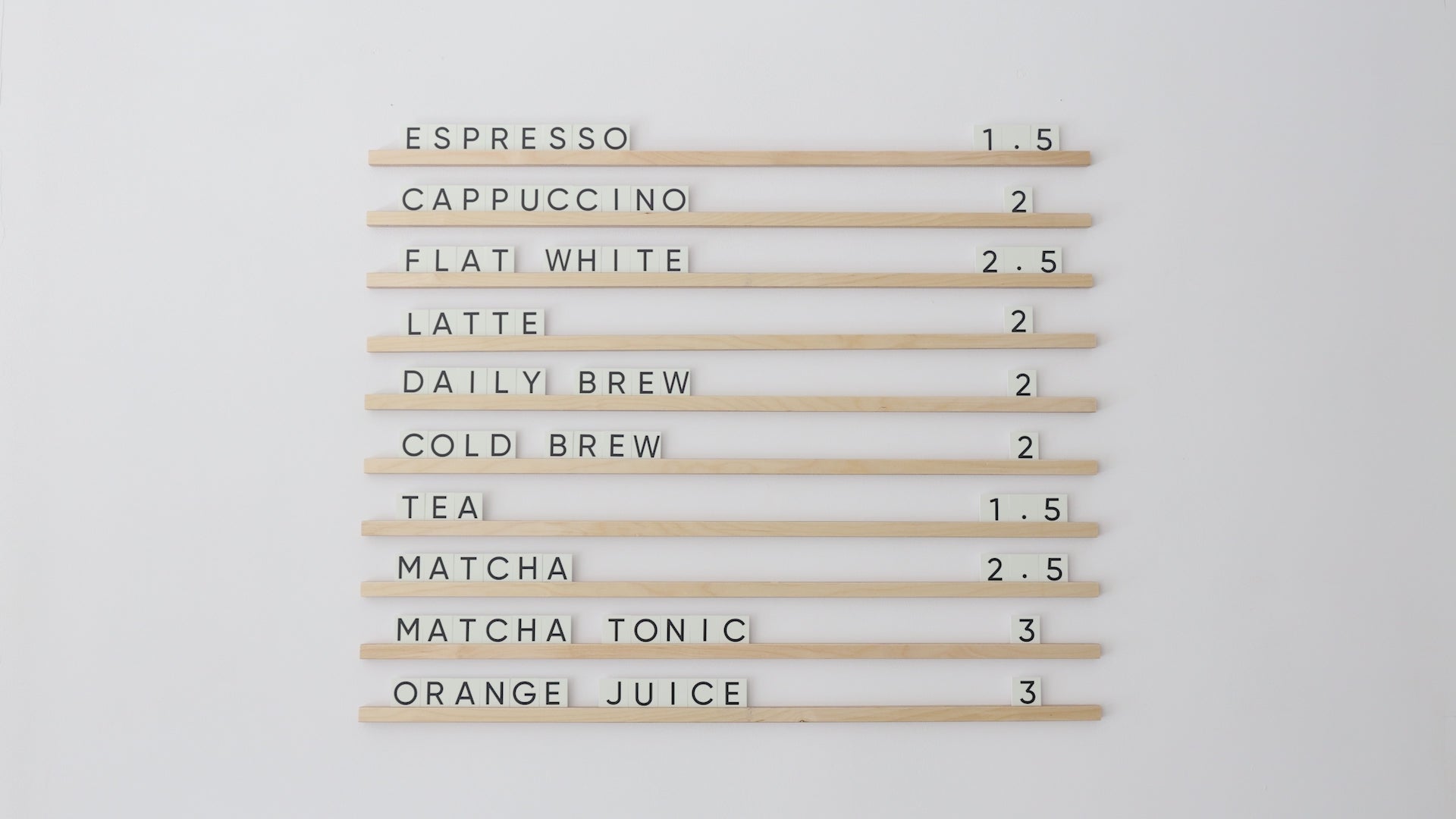 Wall Menu Board With Wooden Rails & Changeable Letters