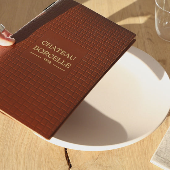Brown Leather Menu Cover with Woven Pattern