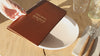 Brown Leather Menu Cover with Woven Pattern