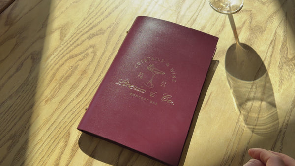 Purple Thick Leather Menu Cover With Plastic Sleeves