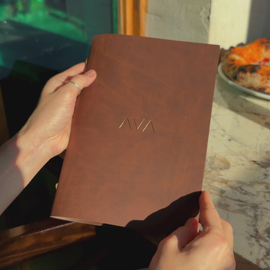 Recycled Antique Brown Leather Menu Cover With Plastic Sleeves