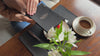 Black Leather Menu Cover with Brass Bolts