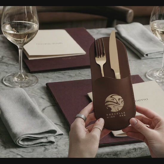 Brown Leather Rounded Cutlery Holder 