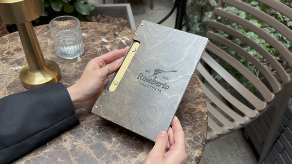 Walnut Wooden Album / Menu Holder with Brass Plank