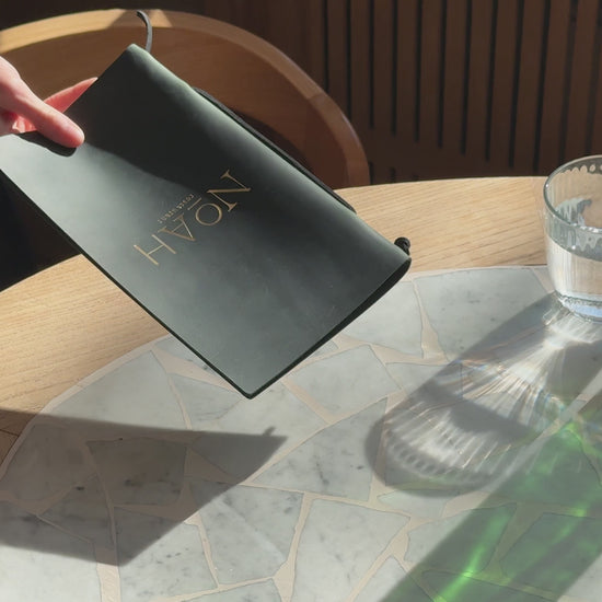 Green Leather Menu Folder with Leather Lace