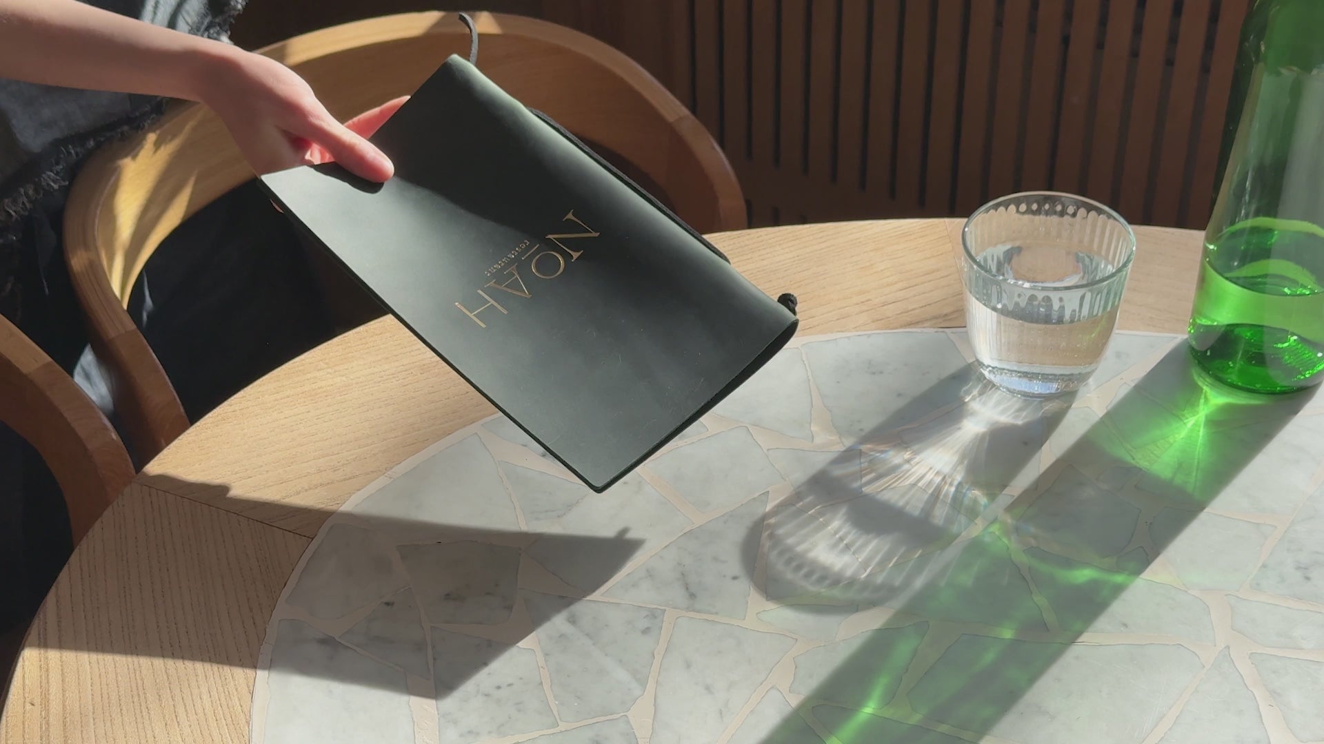 Green Leather Menu Folder with Leather Lace