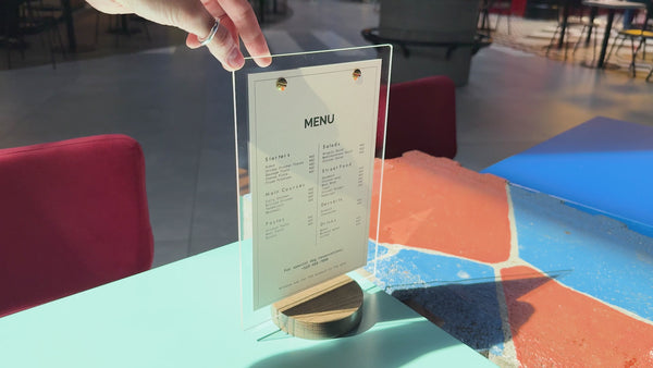 Acrylic Table Top Display with Wooden Walnut Round Stand