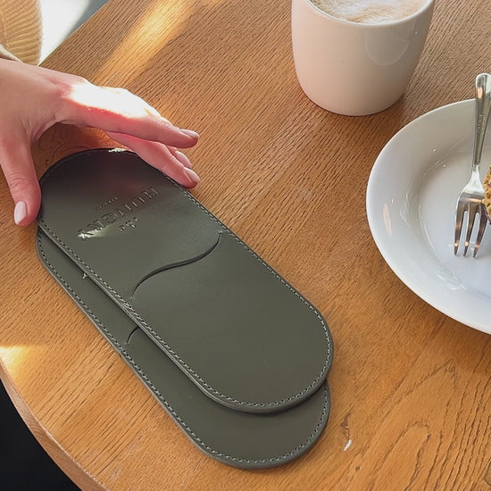 Green Leather Rounded Check Presenter for restaurant