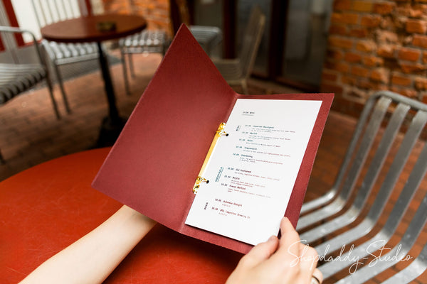 purple Leather binderview menu cover for restaurant