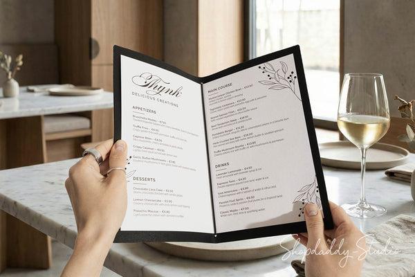 Black Leather Menu Cover with Perforated Pattern