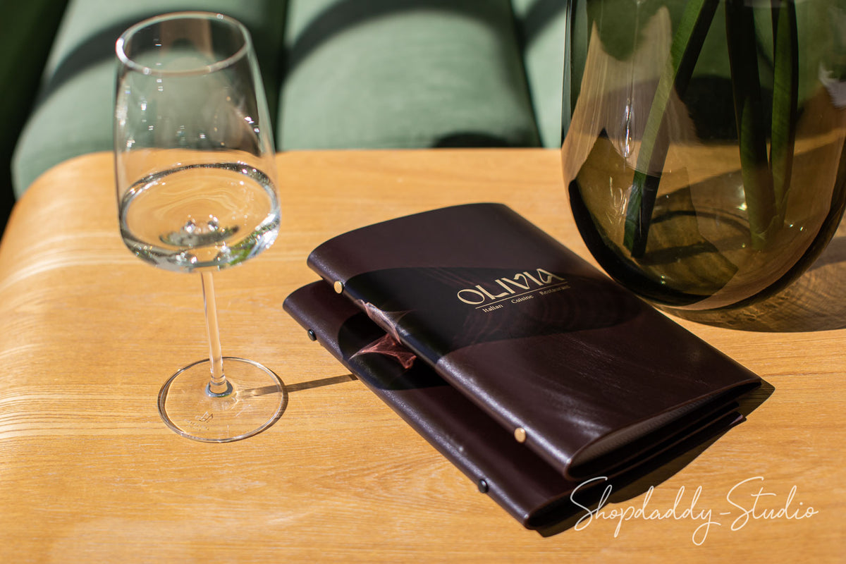 Dark Brown Thick Leather Menu Cover with Plastic Sleeves