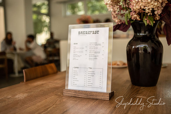 Acrylic Table Tent with Walnut Wooden Inclined Stand