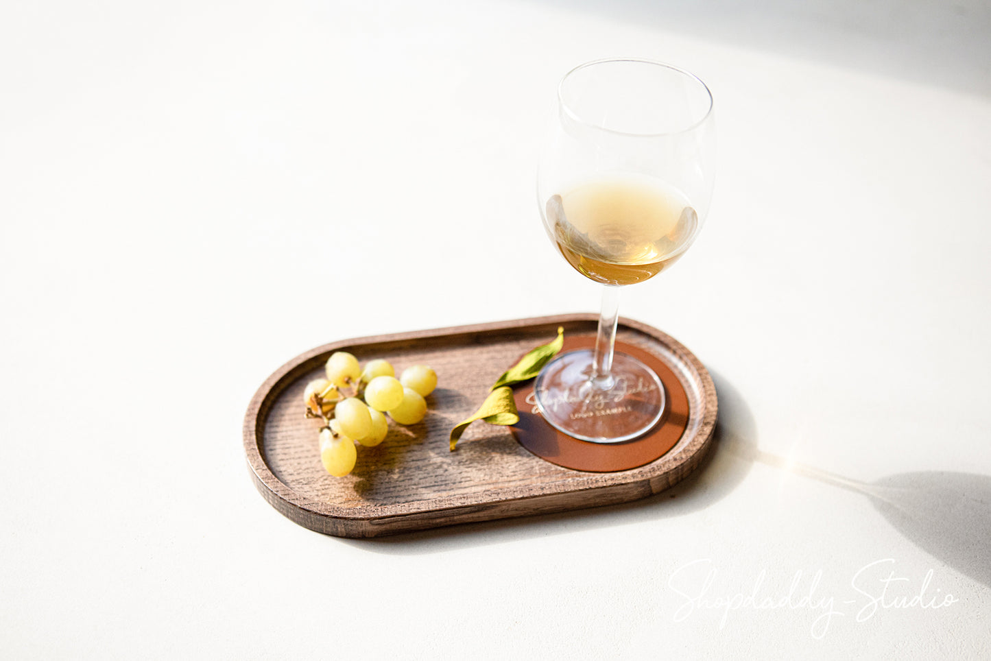 Walnut Wooden Tray with Leather Coaster
