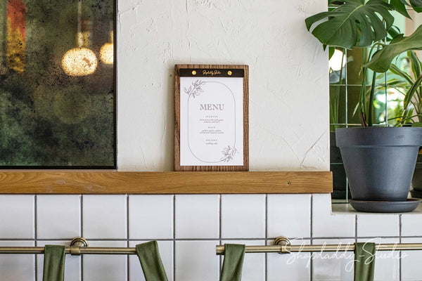 wedding Walnut Wooden Menu Holder With Leather Plank