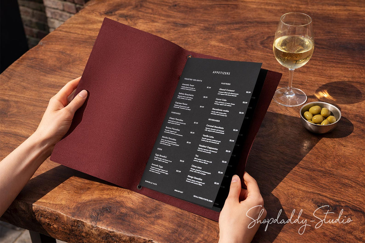 Purple Leather Menu Cover with Elastic Band