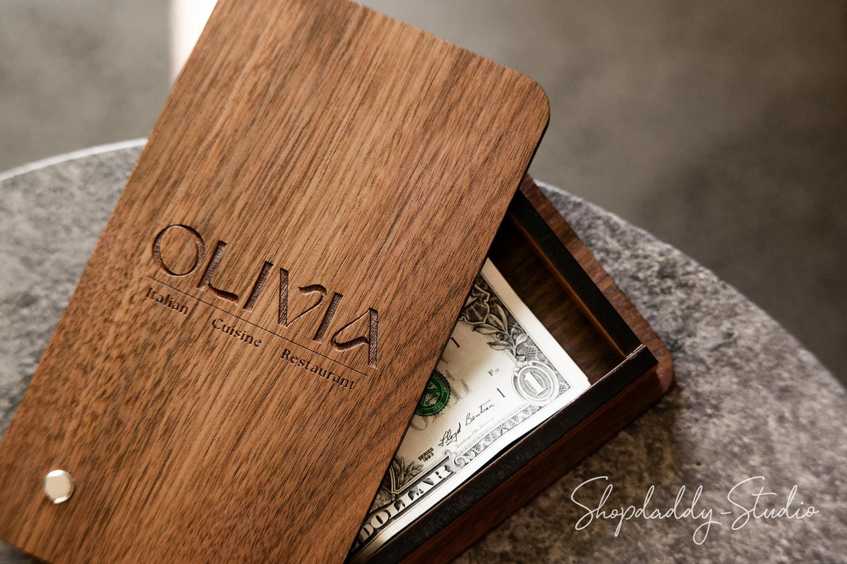 Wooden Bill Presenter Box with Rotating Lid