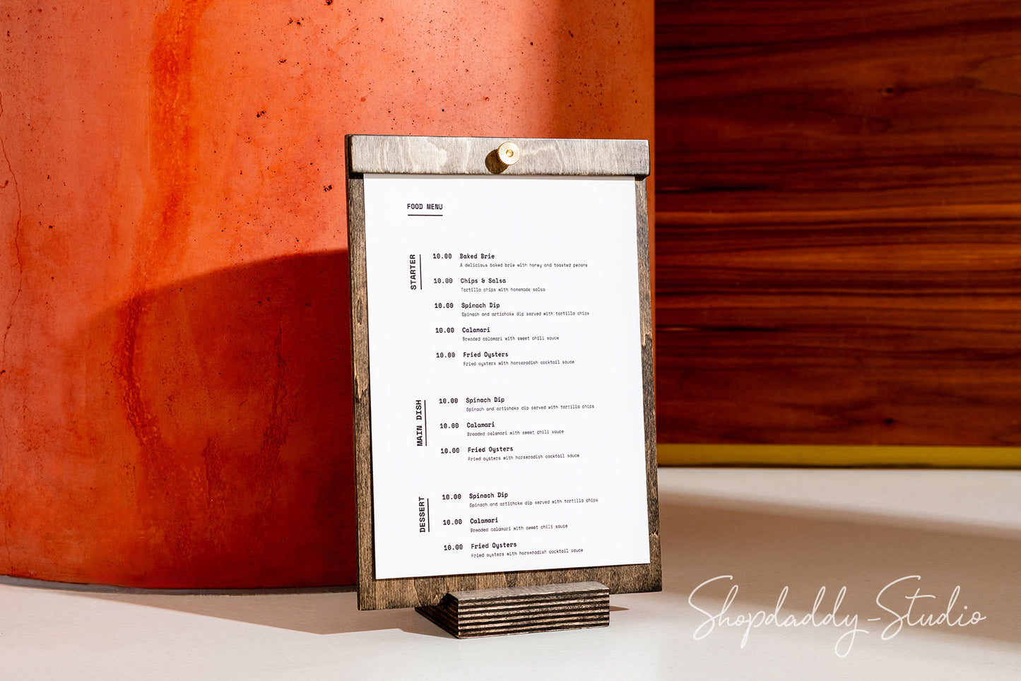wood table tent for restaurant with logo