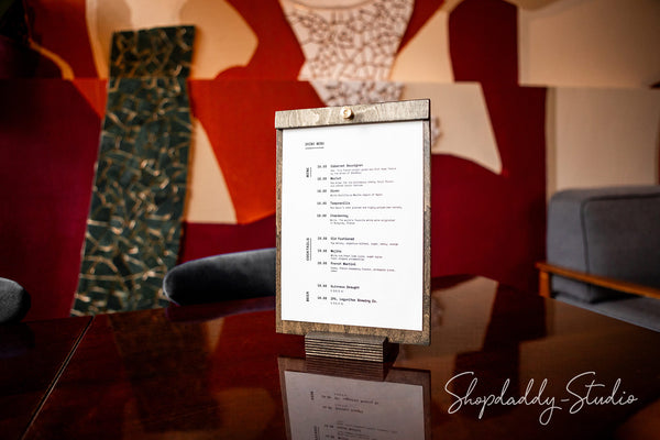 wood tabletop menu for restaurant 