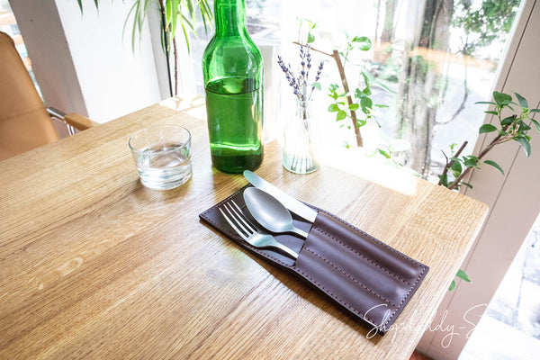 Custom Brown Cutlery Pouch with logo for restaurant