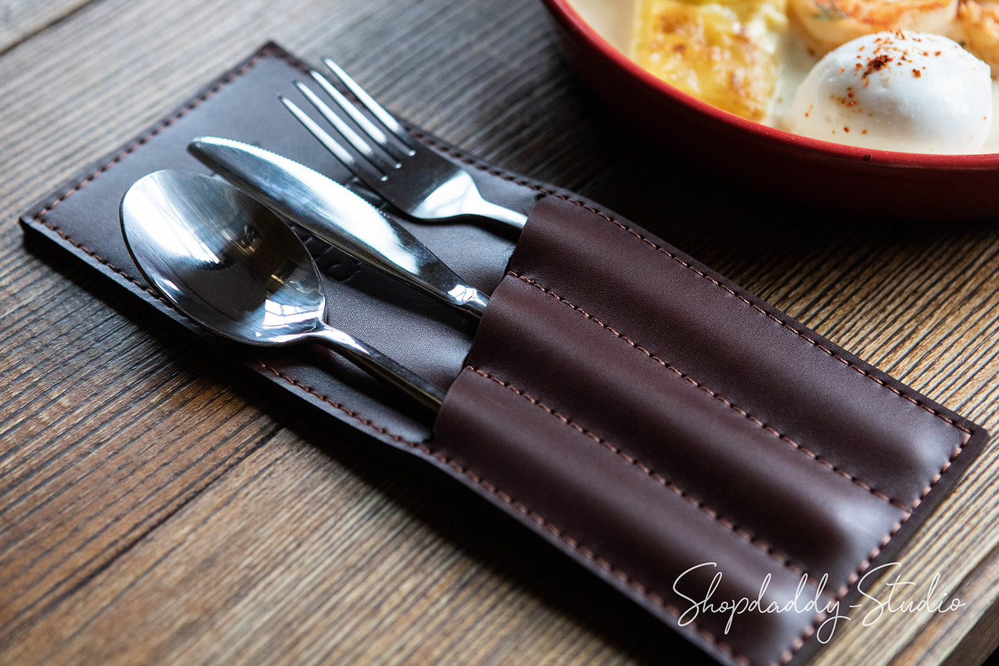 Custom Brown Cutlery Pouch with logo