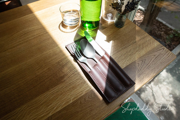 Custom Brown Cutlery Pouch with logo for bar