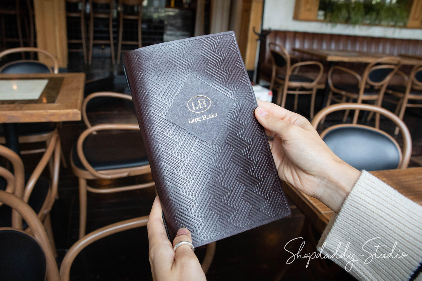 Brown Thick Leather Menu Folder with Pattern