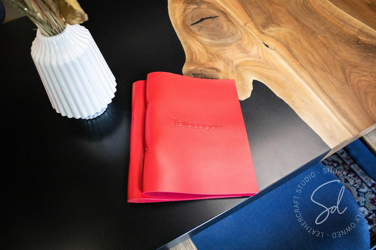 Red Thick Leather Menu Cover with Rings Mechanism