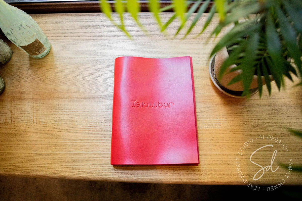 Personalized Red Leather Menu Cover with Rings Mechanism