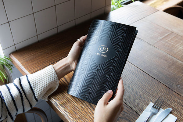 Black Thick Leather Menu Cover with Pattern