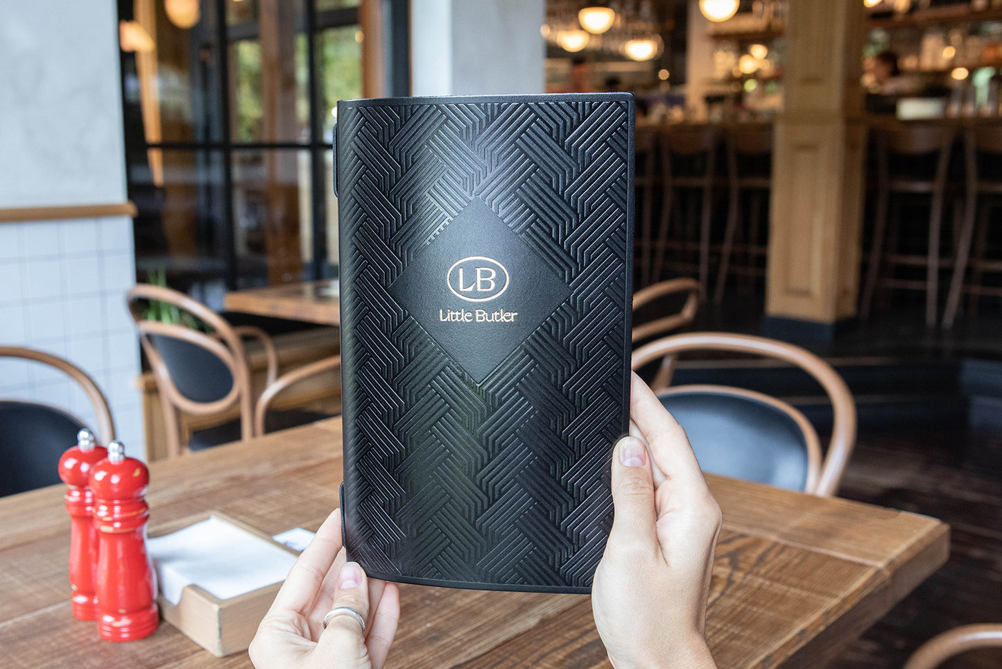 Black Thick Leather Menu Cover with Pattern for bar