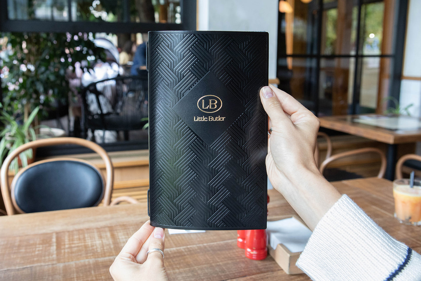 Restaurant Black Thick Leather Menu Cover with Pattern