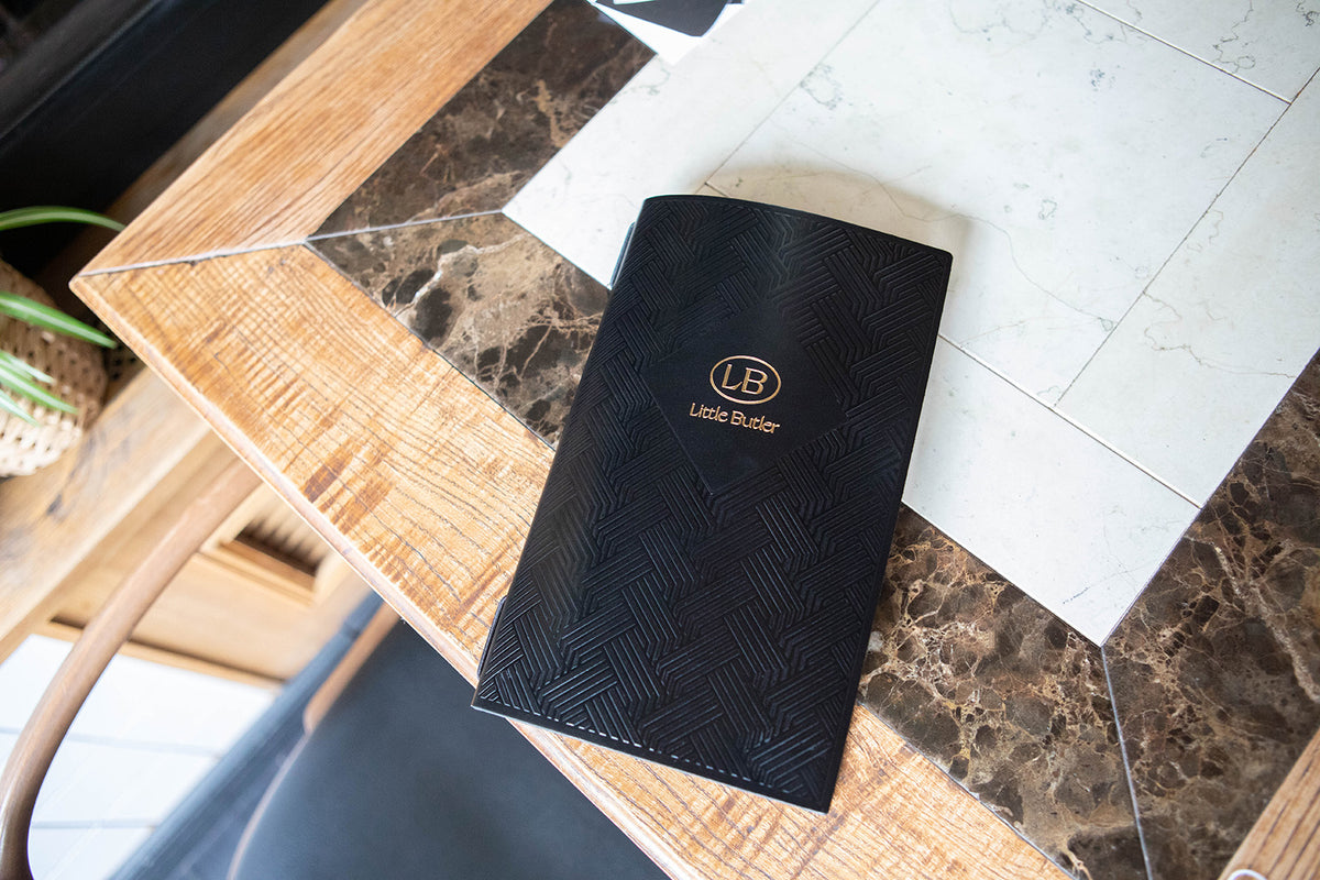 Black Leather Menu Cover with Pattern