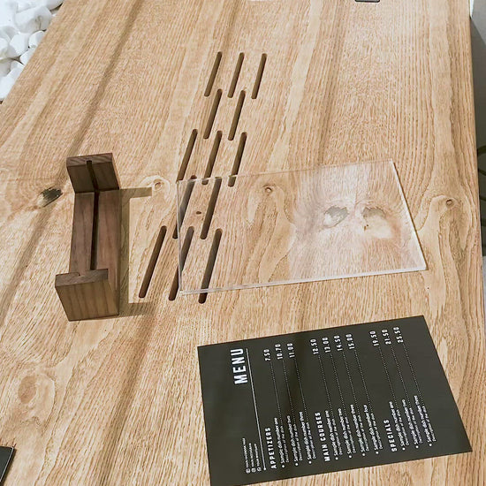 Walnut Wooden/Acrylic Table Top Menu Stand for bar