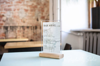 Acrylic Table Menu with Wooden Rounded Stand – Shopdaddy-Studio